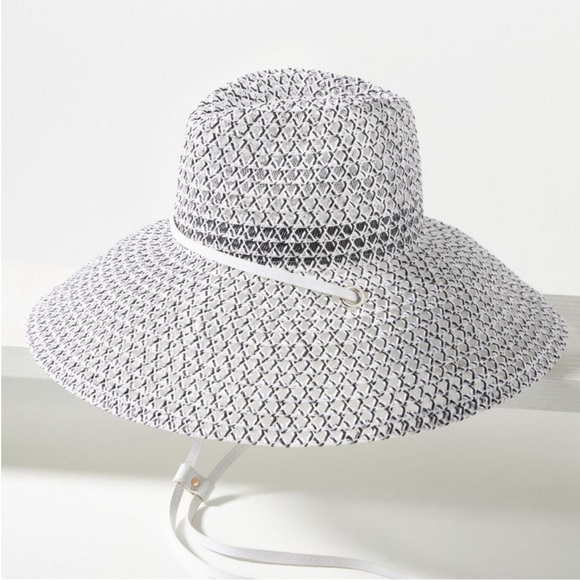 Anthropologie Sheer Navy White Sheer Lifeguard Rancher Woven Sun Beach Pool Hat - Picture 5 of 10